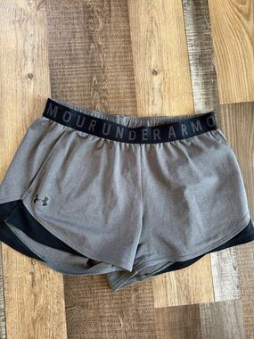 Under Armour Women's Gray Athletic Shorts with Black Waistband